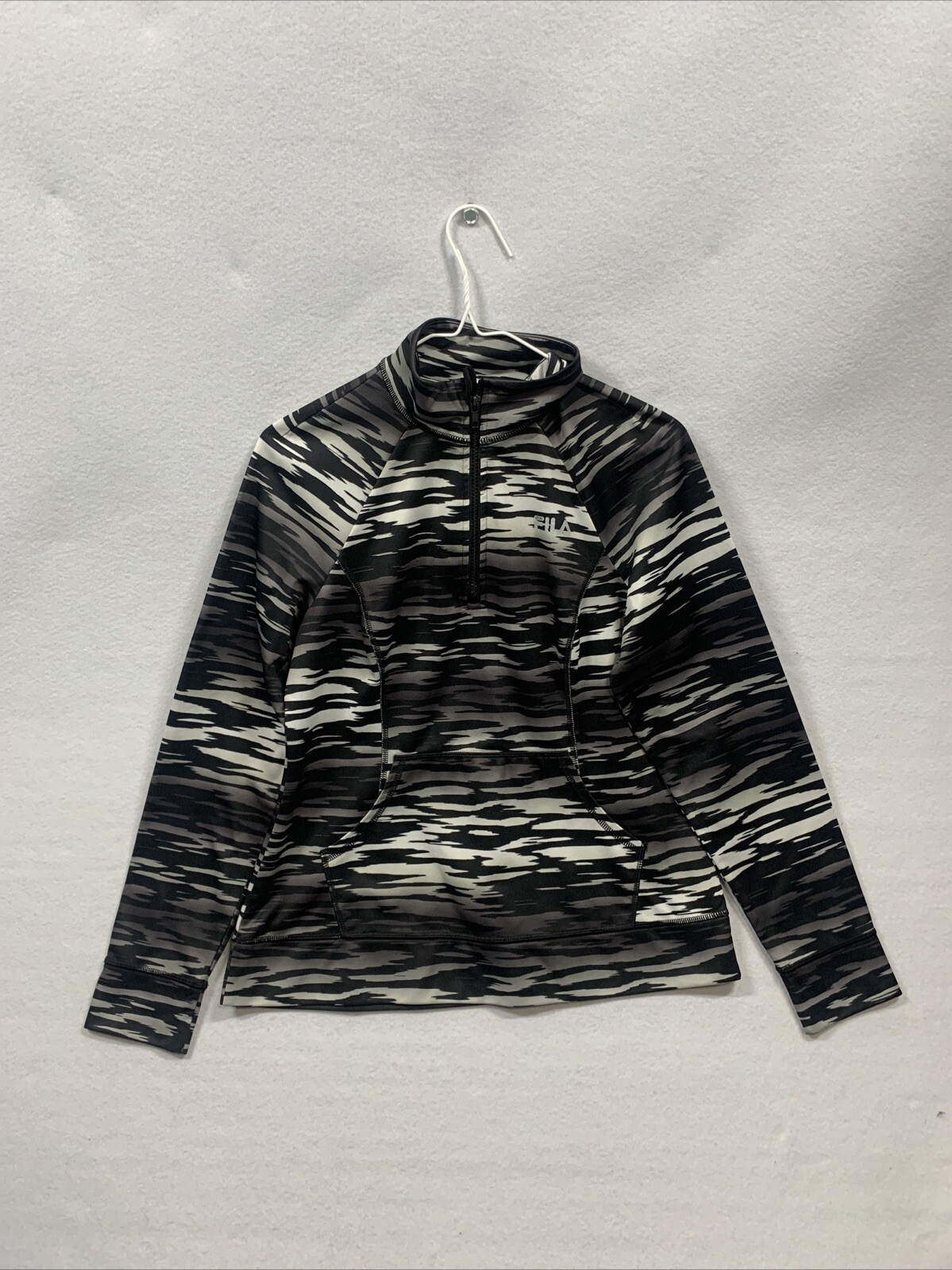 Giacca Fila donna taglia media elasticizzata sportiva 1 2 zip nero bianco a righe