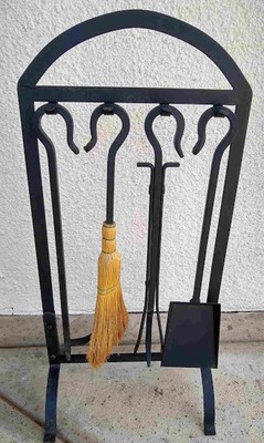 5 Piece Black Steel 32 Heavy Duty Fireplace Tool Set Broom Poker