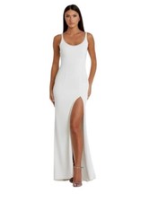 MAC DUGGAL SLEEVELESS CRYSTAL SCOOP NECKLINE COLUMN White High Slit GOWN SZ 10