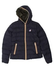 K-way Womens Hooded Reversible Jacket It 44 Medium Navy Blue Polyester Bh59