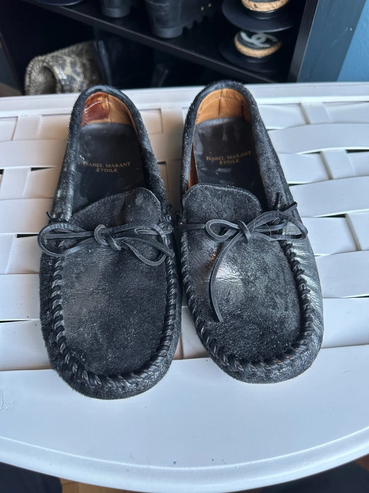 Isabel Marant Etoile Mocasín Plano Negro Metalizado Pelo de Becerro 37 Foto 2 de 4