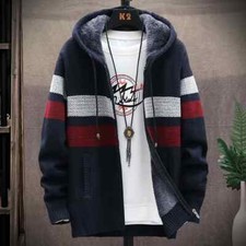 Mens Sweater Coat Zipper Wool Hooded Cardigan Jumpers Men Long Sleeve Sweaters