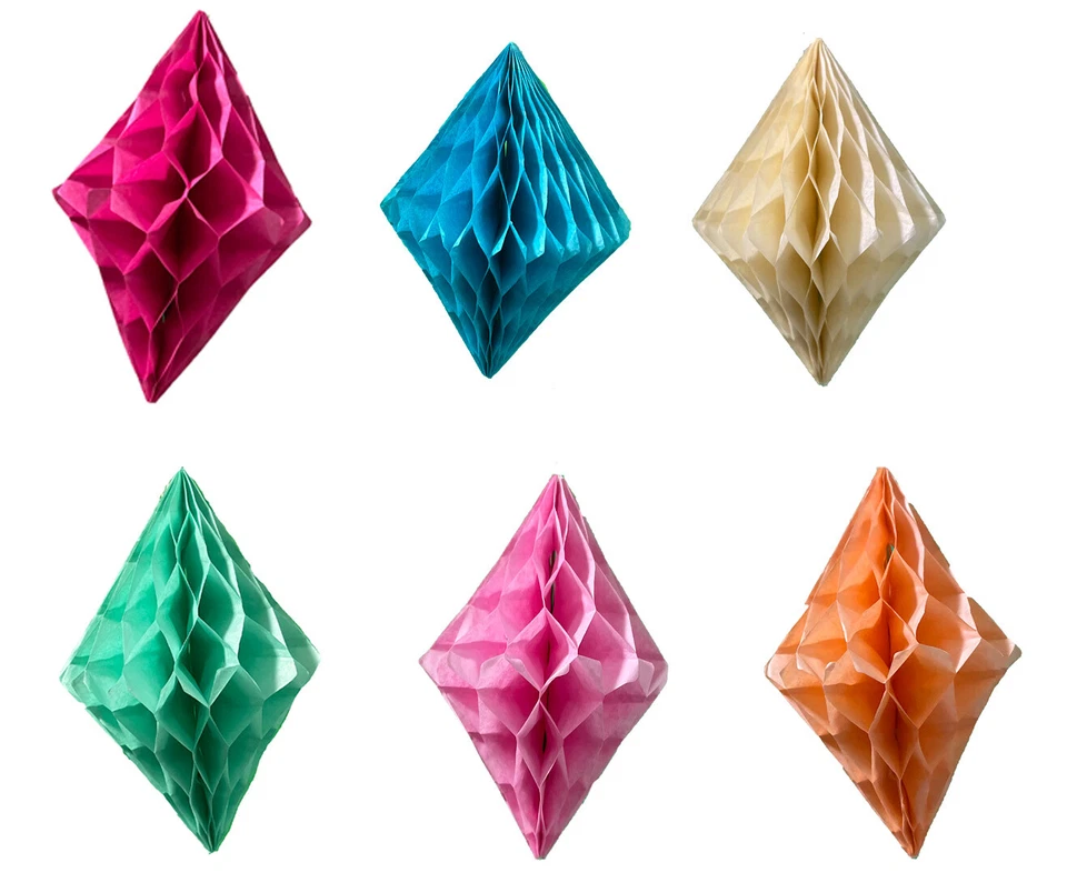 Mini papel de seda de 4 pulgadas decoraciones con forma de rombo de panal (paquete de 5) Foto 2 de 3