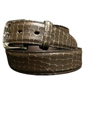 Thick Solid Espresso Brown Leather Faux Caiman Belt For Mens Belts