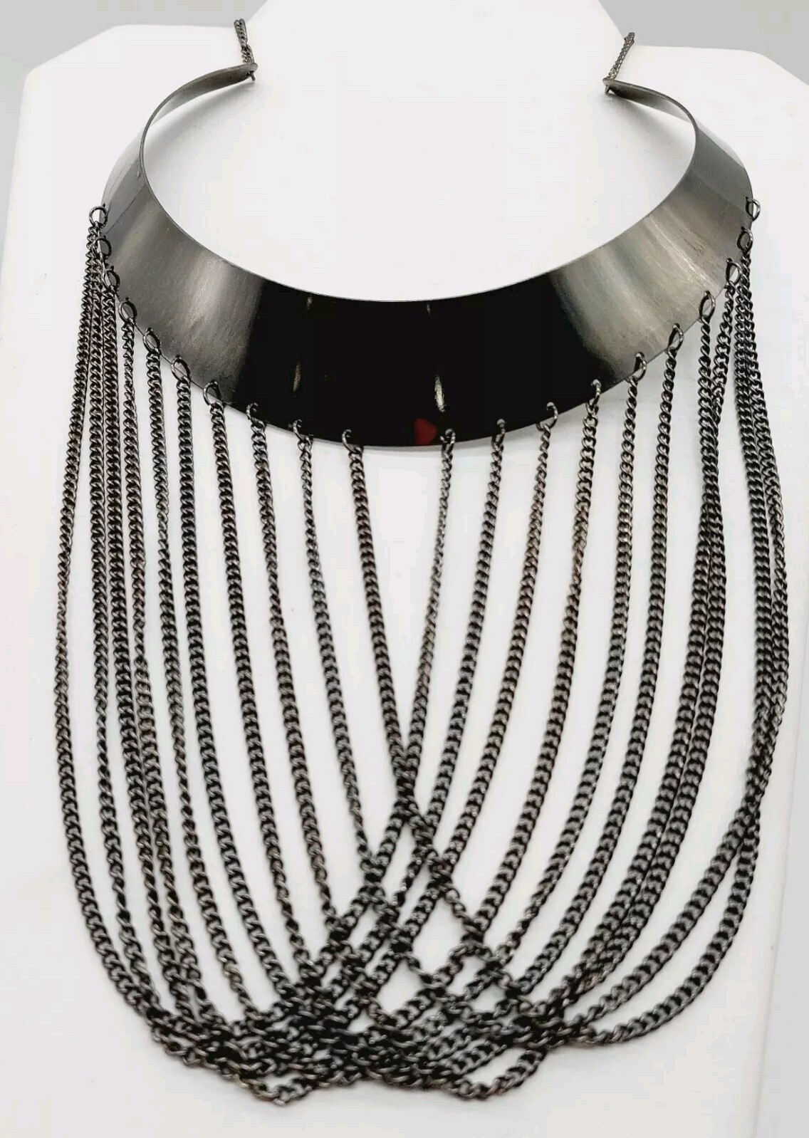 Collar Metal Bib Necklace Black Chain Fringe Choker