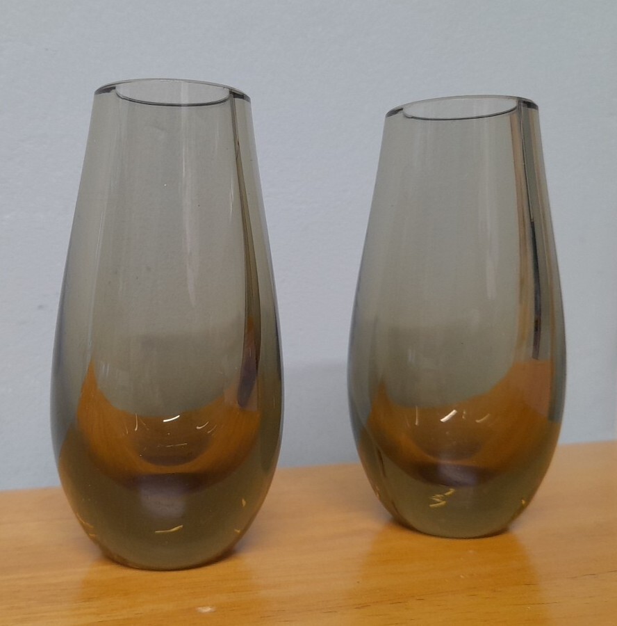 Whitefriars Teadrop Vase Pair Of Smoke Glass Vases eBay