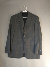 Bachrach Mens Blazer 42 Regular Gray Check 3 Button Lined Wool Collared