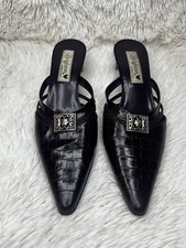 Brighton Tracy Leather Mules Brown Croc Embossed 2.5" Heel Sz 7M