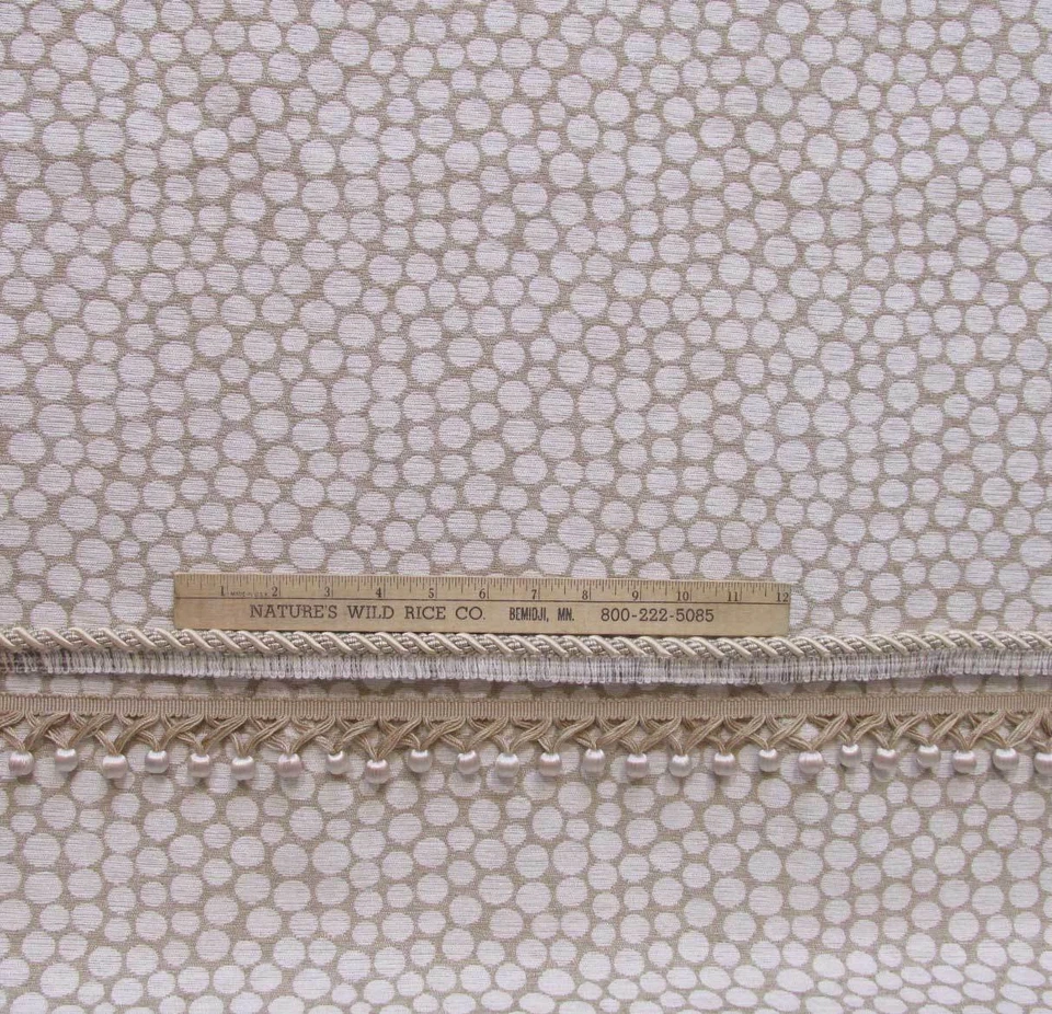 Polka Dot Fabric Cream Beige Taupe w/ Cord & Beaded Fringe Trim Craft Lot 4 - Image 2 of 3