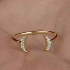 Lab-Created Diamond 1.5Ct Round Cut Half Moon Ring 14K Yellow Gold Plated Silver