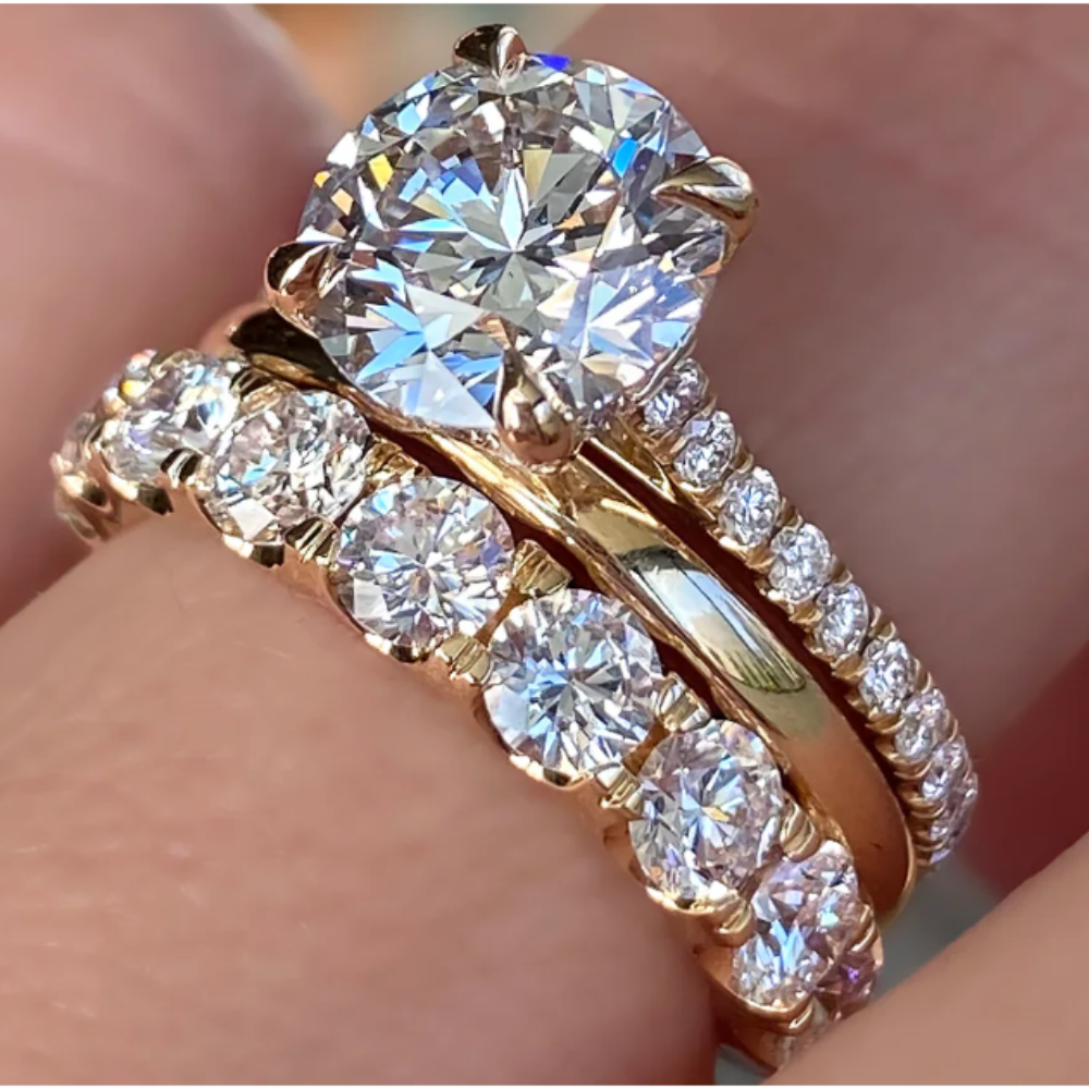 18k Yellow Gold Ring Set Round Carat Lab Created Diamond Wedding IGI GIA  HRD