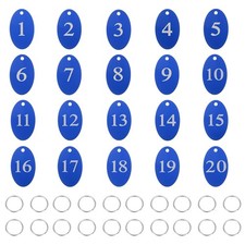 20PCS Number Tags 1-20, Oval Aluminum Number Key Tags, Blue