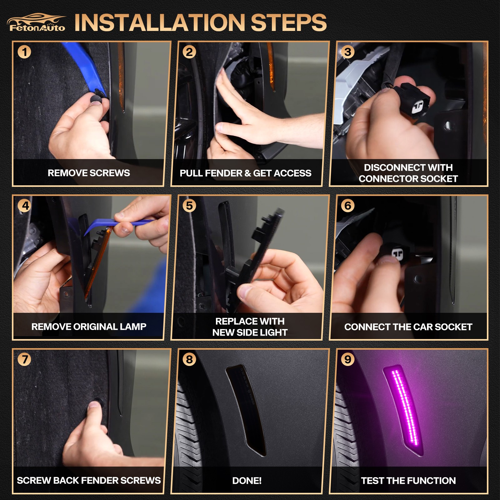 For 2024-2025 Ford Mustang 4PCS Front & Rear Bumper Fender LED Side Marker Light