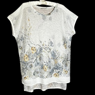 ELENA BALDI Women s White Floral Print Cap Sleeve Hi-Low Top Italy Size 1X
