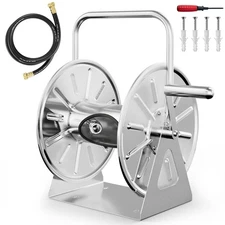 Stainless Steel Garden Hose Reel, Portable Outdoor Metal Wall Mount/Floor Spo...