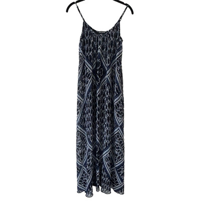 Express Bohemian Maxi Dress Blue Geometric Flowy Sundress Indie Beach Size Small
