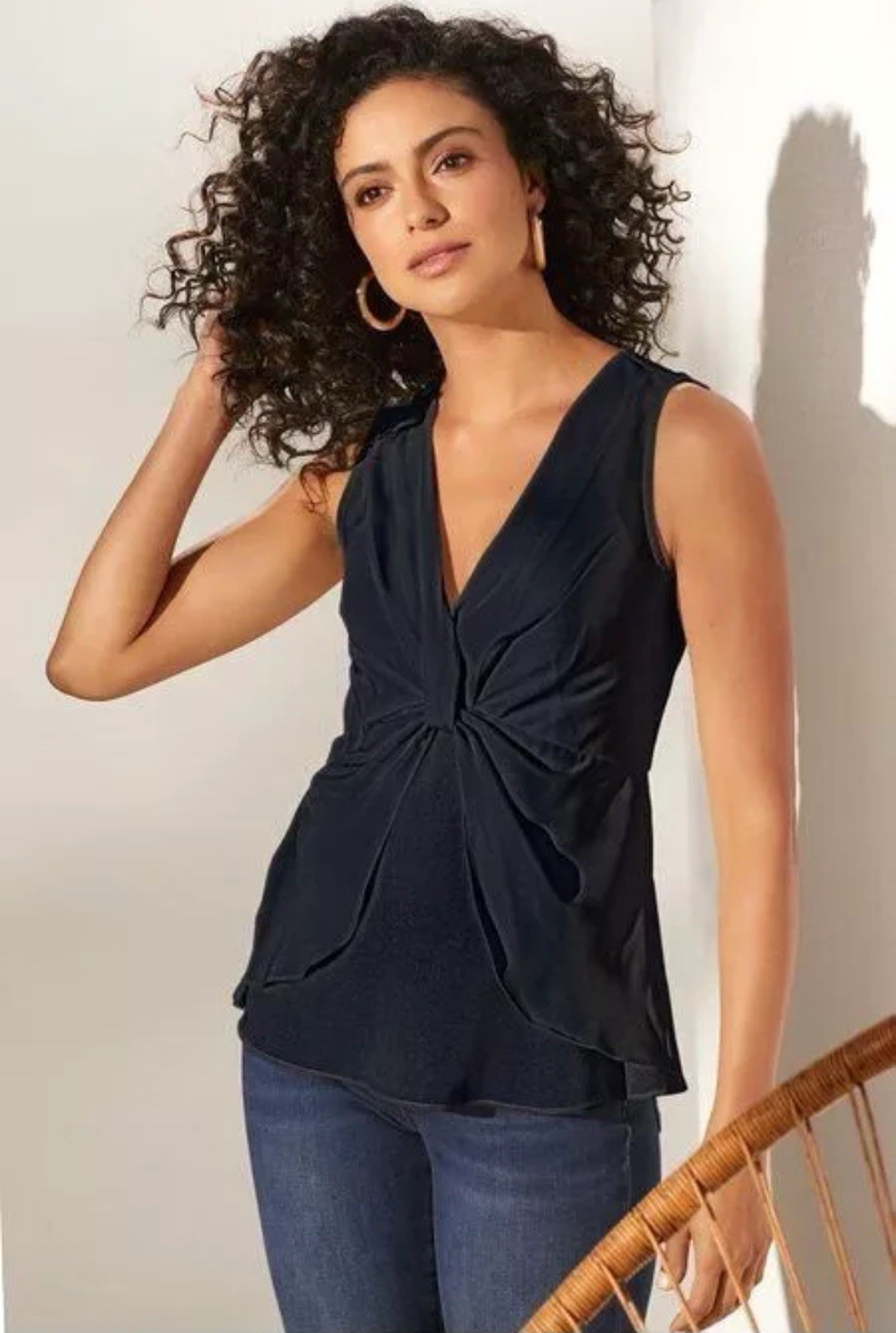 Soft Surroundings Tank Top Women’s Small Black Enka Twisted Front Whimsy NEW