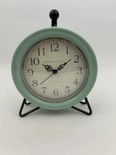 Tabletop Desk / Shelf Clock Teal Green Blue Metal Frame Glenmont Clock Co.
