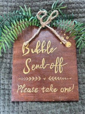 Handmade Wood Bubble Send Off Sign 8''x10'' Wedding Event Destination Gold Writing