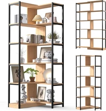 6 Tier Corner Shelf, Deformable Bookshelf, Modern Tall Bookcase Storage Display 