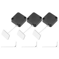 3.3 ft Retractable Cable Security Lock with Square Patch 600g, Black, 3 Pack
