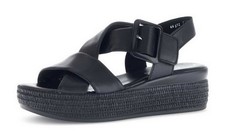 Gabor Fashion Sandale Schwarz Leder Plateau Sandalette Keilabsatz Klettverschluß