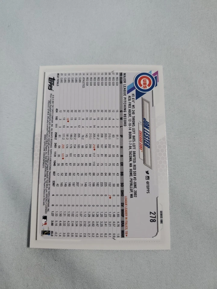 2021 Topps #278 Jon Lester Cubs D1426* - Image 4 of 4