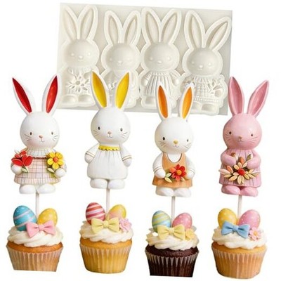 1Pc 4-Cavity Easter Bunny Silicone Fondant Mold Easter Bunny Silicone Mold