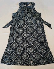 Michael Kors women's sleeveless shift dress blue and white geometric print Med