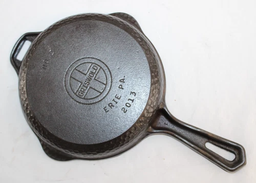 Rare HTF Vintage Griswold Cast Iron No. 3 Hammered Hinged Skillet No. 2013