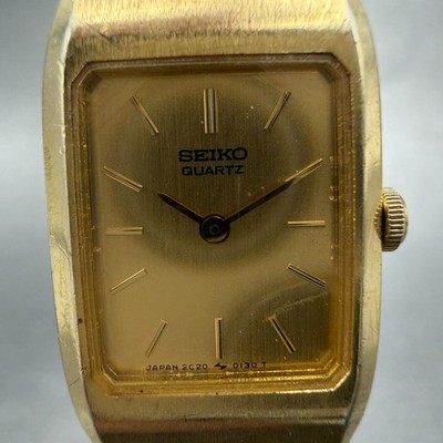 Seiko Tank Watch Women 16mm Champagne Dial Gold Tone 2C20-5059 New