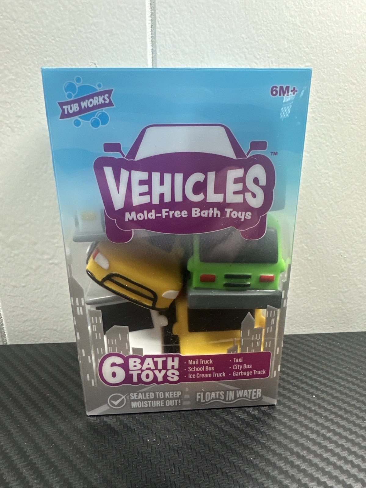 Tub Works&reg; Vehicles&trade; Bath Cars Mold Free Bath Toys, 6 Pack | Sealed, No Hole BA
