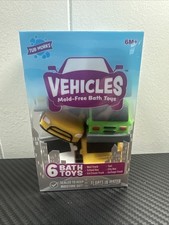 Tub Works Vehicles Bath Cars Mold Free Bath Toys, 6 Pack Sealed, No Hole BA