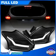 Fits 2015-2018 Ford Focus 4Dr Hatchback Black LED Tail Lights Brake Lamps Pair