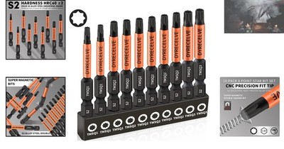 Versatile 10-Pack 8 Point Star Torx Bits with Magnetic Heads