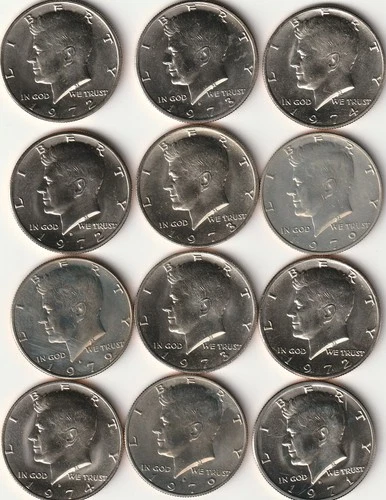 1970s P & D Kennedy Half Dollar Lot of 12 – BU Uncirculated 50C