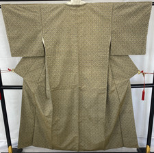 Japanese Vintage Kimono Silk Brown Tumugi Komon Traditional Authentic Length58in