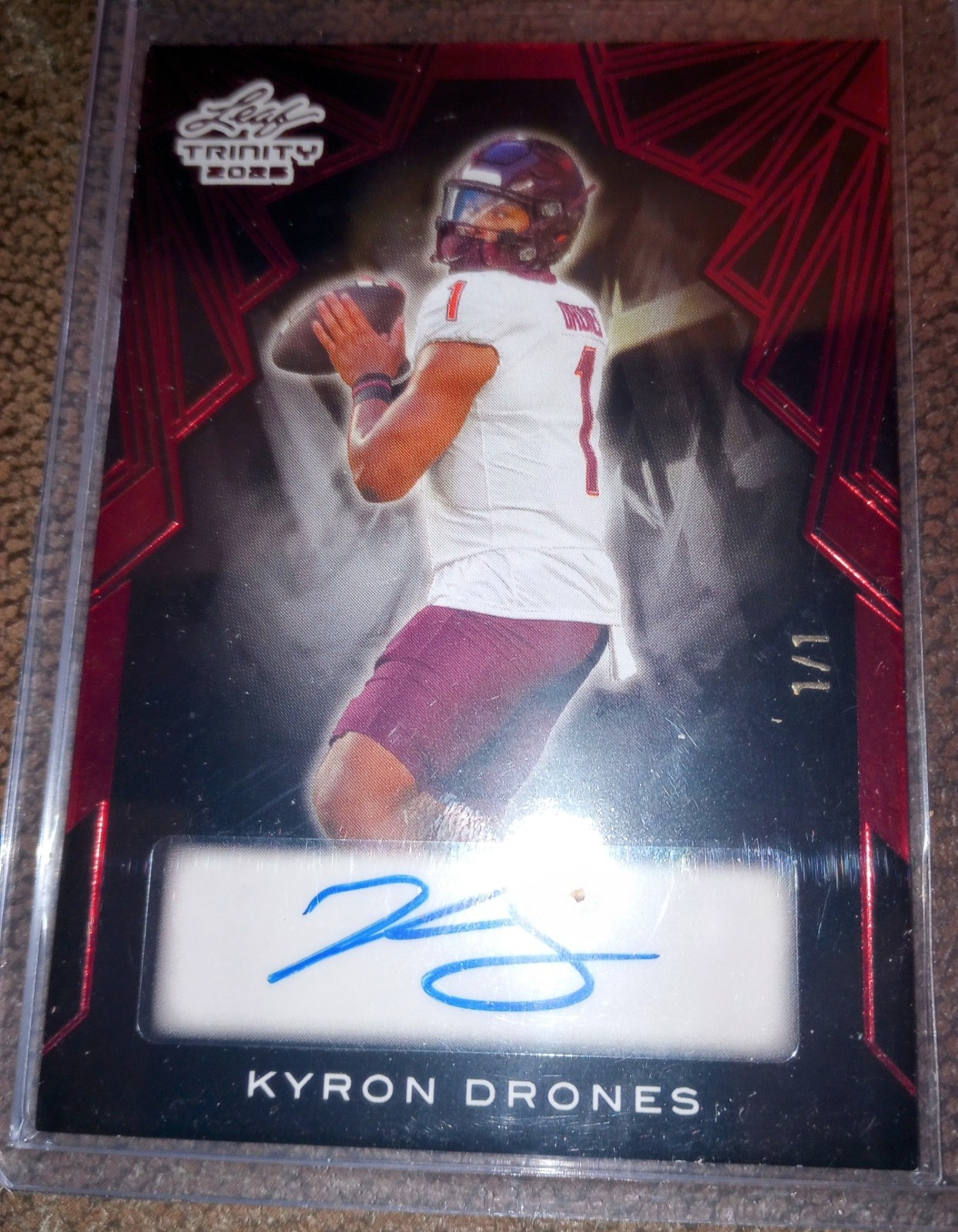KYRON DRONES 2025 LEAF TRINITY FOOTBALL #ED 1/1 AUTO Virginia Tech Hokies view 3