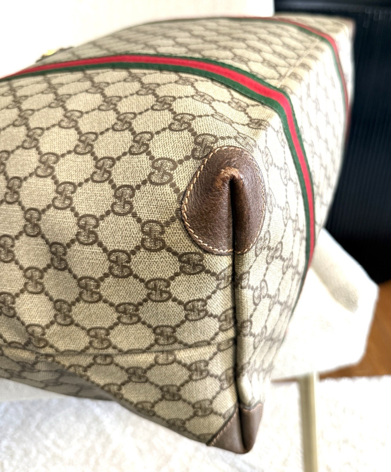 GUCCI Authentic Web Sherry Line Boston Bag Travel Bag XL tote Monogram Brown thumbnail 15