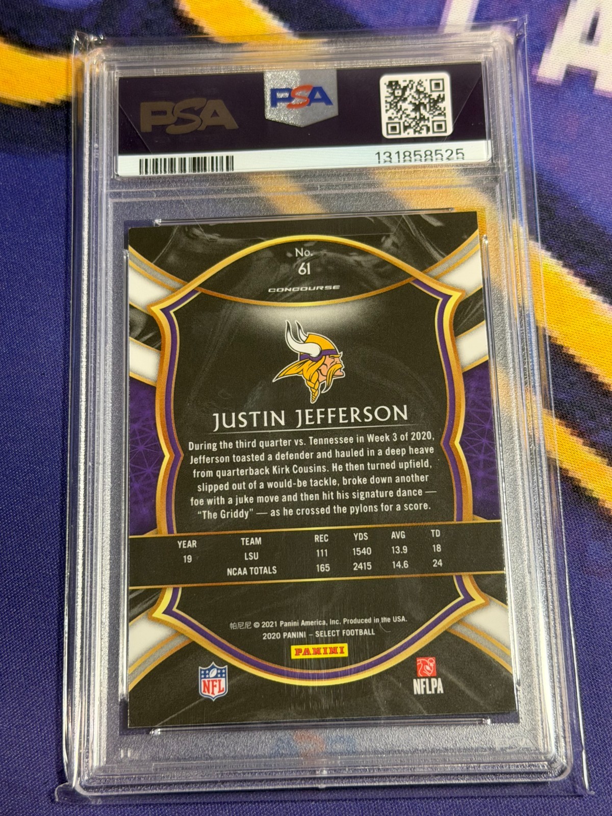 2020 Panini Select - Concourse Justin Jefferson #61 (RC) Rookie PSA 10 view 2