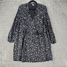 Old Navy Dress Womens Large Black Floral V Neck Long Sleeve Knee Length