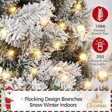 Pre-lit Slim Christmas Tree 7.5ft Snow Flocked Corner Design Warm Lights New