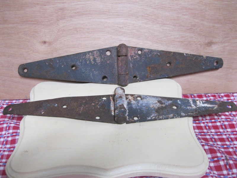 Pr  ANTIQUE IRON  16" FARMHOUSE BARN DOOR STRAP HINGES - SALVAGED RUSTY