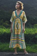 LARGE Sundance Satin Printed Paisley Scarf Print Midi Dress NWOT
