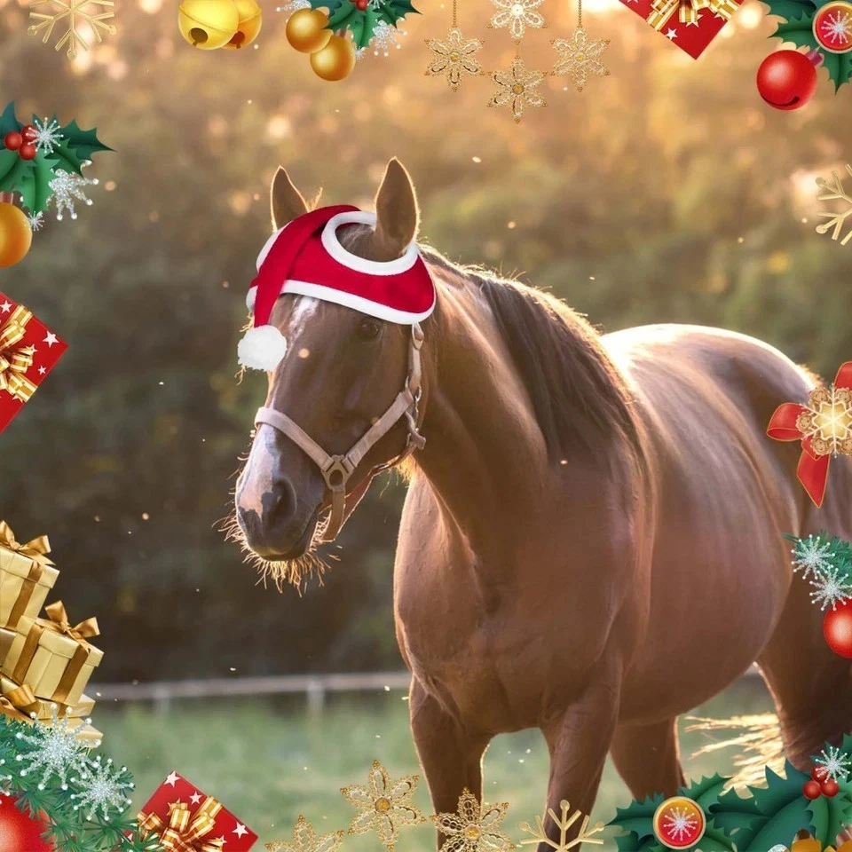 Рождественский Санта лошади шляпы - красный скольжения на лошади шапки с белой флисовой отделкой - Изображение 3 из 4