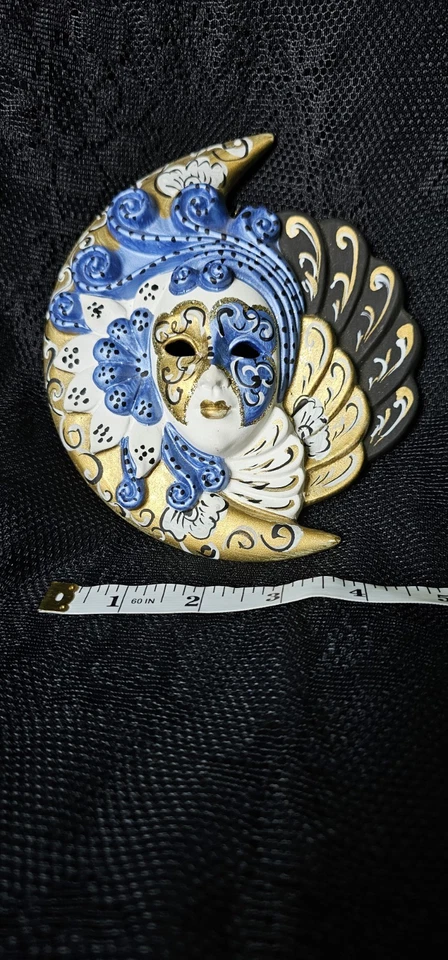 Set Of 2 Venetian Mask Wall Decor Made In Italy Handpainted Vintage Ceramic - Image 2 of 4