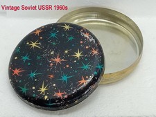1960s Candy Tin Box Starry Night Sky USSR Vintage Collectible Empty Tin Can
