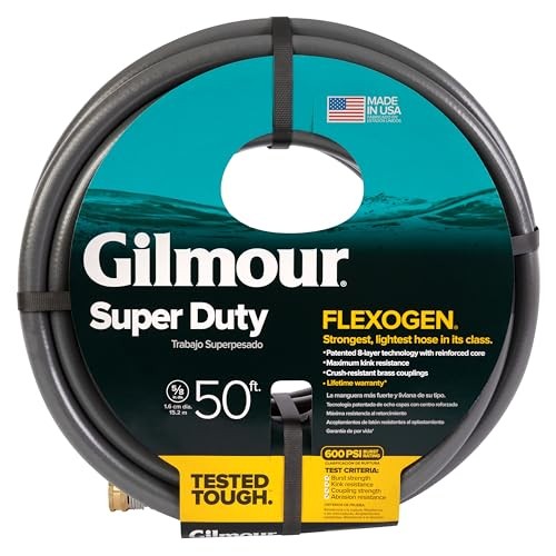 Gilmour Flexogen 5/8 in x 50 ft Garden Hose, Heavy Duty Water Hose, Flexible