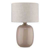 Tischlampe Glas Stoff E27 Sandfarben Grau Rund H:48 Cm Tischleuchte Schlafzimmer