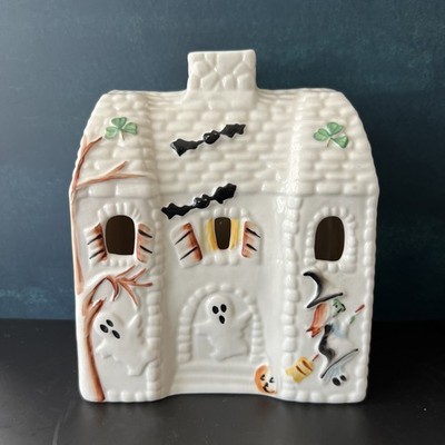 Belleek Ireland Halloween Haunted House Votive Holder Ghost Witch